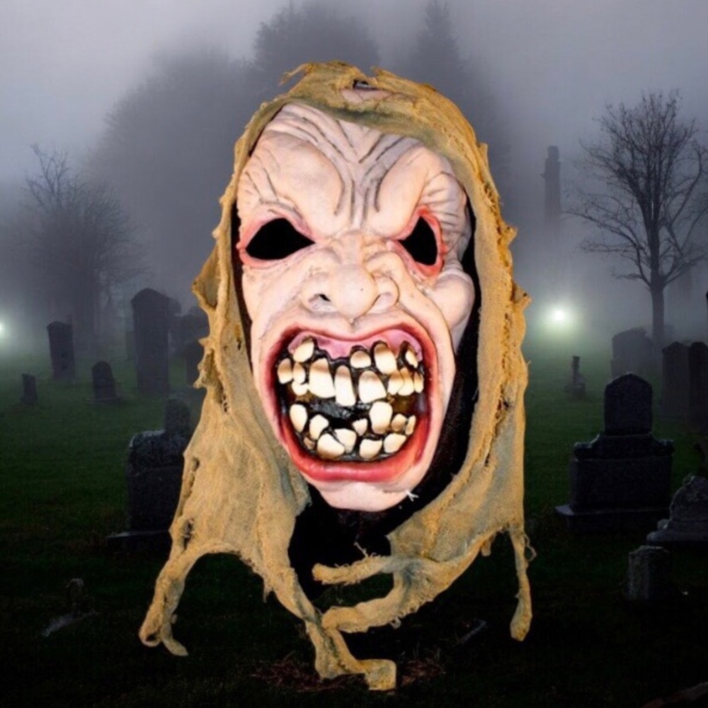 Vintage Rubber Halloween Monster Mask Hood Creepy Graveyard Ghoul One Siz